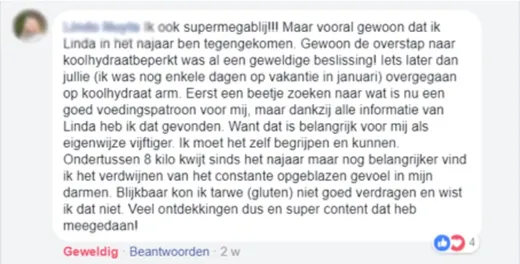 Bericht van een deelnemer op Facebook of in het forum