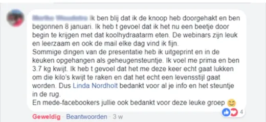 Bericht van een deelnemer op Facebook of in het forum
