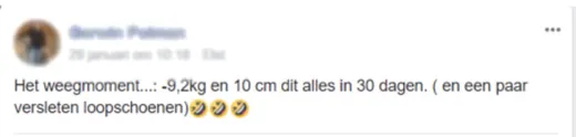 Bericht van een deelnemer op Facebook of in het forum