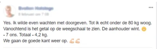 Bericht van een deelnemer op Facebook of in het forum