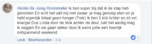 Bericht van een deelnemer op Facebook of in het forum