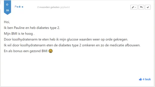 Bericht van een deelnemer op Facebook of in het forum
