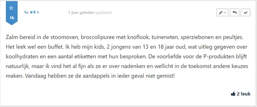 Bericht van een deelnemer op Facebook of in het forum