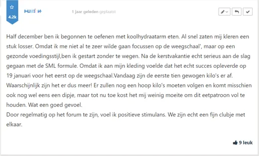 Bericht van een deelnemer op Facebook of in het forum