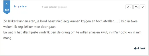 Bericht van een deelnemer op Facebook of in het forum