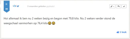 Bericht van een deelnemer op Facebook of in het forum