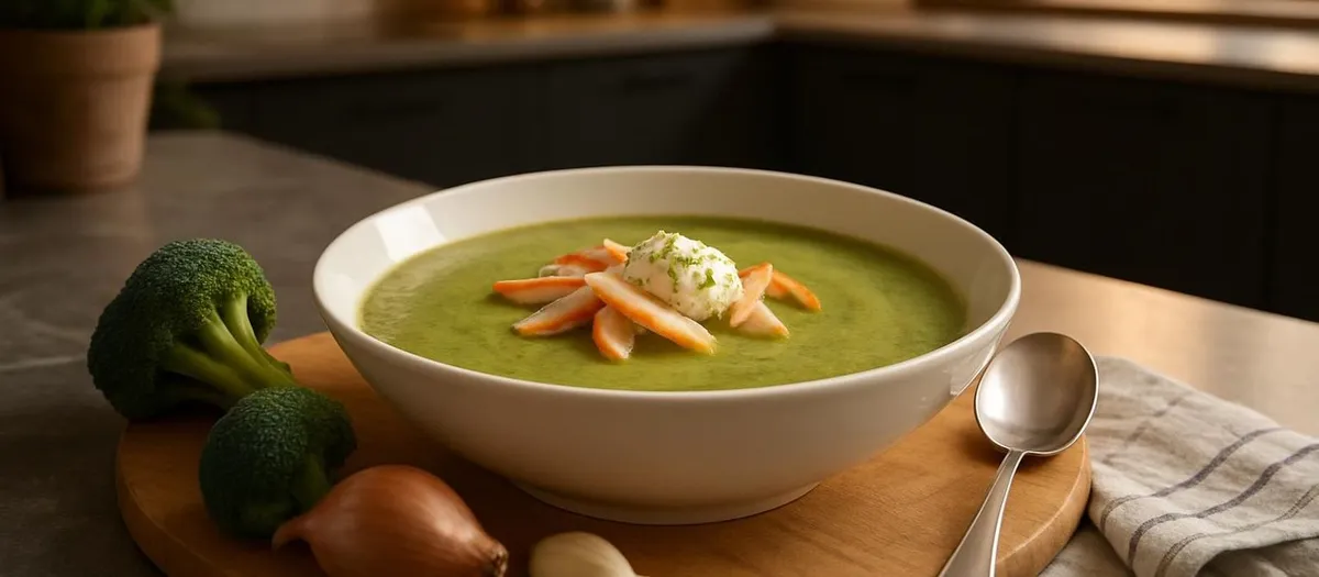 Broccolisoep met gerookte kip en roomkaas