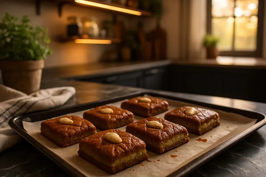 Koolhydraatarme gevulde speculaas met amandelspijs tijdens het maken, van dichtbij.