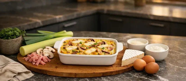 Foto bij: ovenschotel met prei, ham en brie