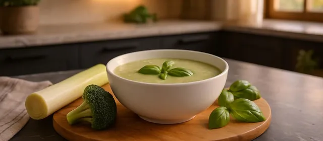 Foto bij: romige prei-broccolisoep met roomkaas