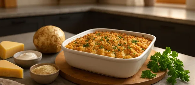 Foto bij: vegetarische knolselderij-ovenschotel met kaas